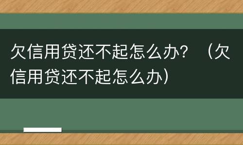 欠信用贷还不起怎么办？（欠信用贷还不起怎么办）