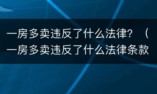 一房多卖违反了什么法律？（一房多卖违反了什么法律条款）