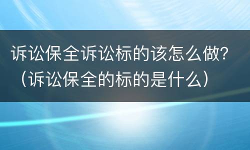 诉讼保全诉讼标的该怎么做？（诉讼保全的标的是什么）