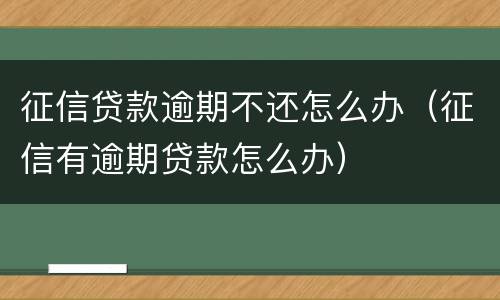 征信贷款逾期不还怎么办（征信有逾期贷款怎么办）