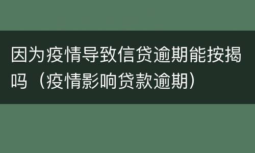 因为疫情导致信贷逾期能按揭吗（疫情影响贷款逾期）