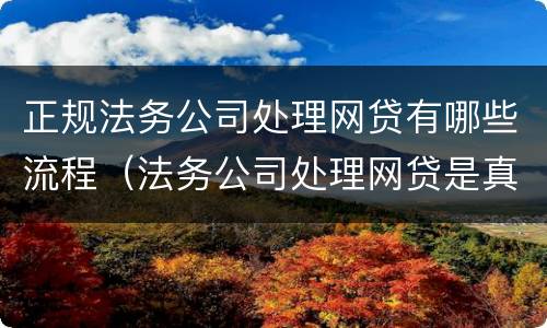 正规法务公司处理网贷有哪些流程（法务公司处理网贷是真的吗）