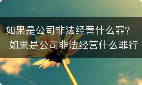 如果是公司非法经营什么罪？ 如果是公司非法经营什么罪行