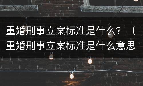 重婚刑事立案标准是什么？（重婚刑事立案标准是什么意思）