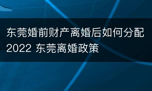 东莞婚前财产离婚后如何分配2022 东莞离婚政策