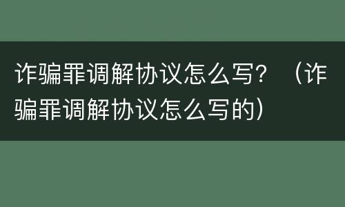 诈骗罪调解协议怎么写？（诈骗罪调解协议怎么写的）