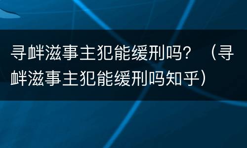 寻衅滋事主犯能缓刑吗？（寻衅滋事主犯能缓刑吗知乎）