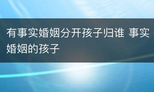 有事实婚姻分开孩子归谁 事实婚姻的孩子