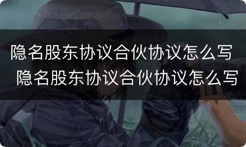 隐名股东协议合伙协议怎么写 隐名股东协议合伙协议怎么写的