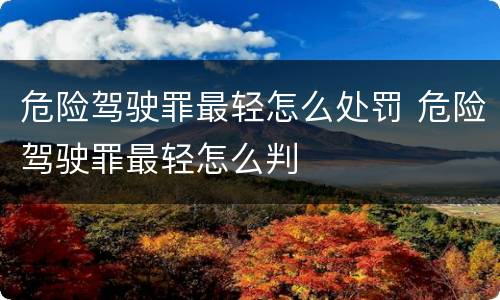 危险驾驶罪最轻怎么处罚 危险驾驶罪最轻怎么判