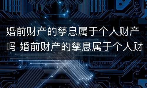 婚前财产的孳息属于个人财产吗 婚前财产的孳息属于个人财产吗
