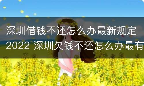 深圳借钱不还怎么办最新规定2022 深圳欠钱不还怎么办最有效的方法
