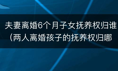 夫妻离婚6个月子女抚养权归谁（两人离婚孩子的抚养权归哪方）