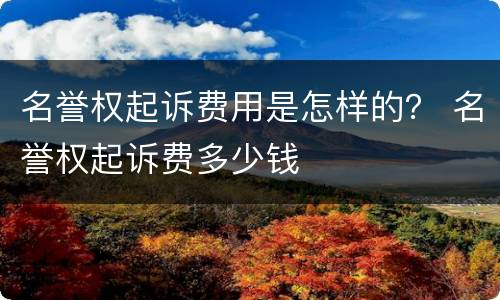 名誉权起诉费用是怎样的？ 名誉权起诉费多少钱
