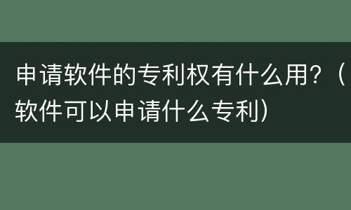 申请软件的专利权有什么用?（软件可以申请什么专利）