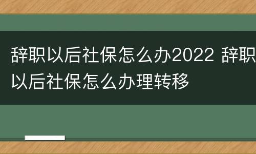 辞职以后社保怎么办2022 辞职以后社保怎么办理转移