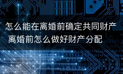 怎么能在离婚前确定共同财产 离婚前怎么做好财产分配