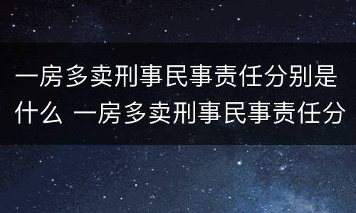 一房多卖刑事民事责任分别是什么 一房多卖刑事民事责任分别是什么案件