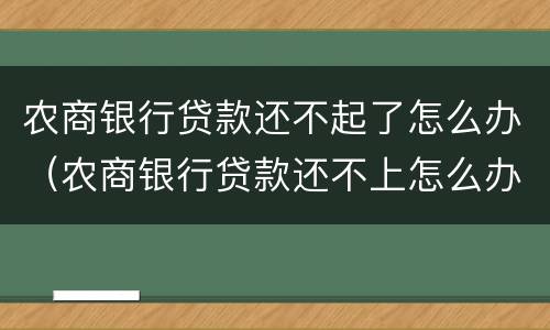 农商银行贷款还不起了怎么办（农商银行贷款还不上怎么办）