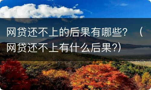 网贷还不上的后果有哪些？（网贷还不上有什么后果?）