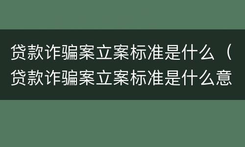 贷款诈骗案立案标准是什么（贷款诈骗案立案标准是什么意思）