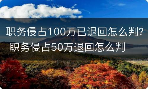 职务侵占100万已退回怎么判？ 职务侵占50万退回怎么判