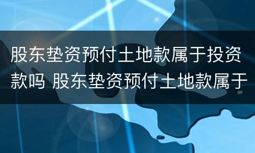 股东垫资预付土地款属于投资款吗 股东垫资预付土地款属于投资款吗为什么
