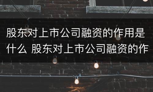 股东对上市公司融资的作用是什么 股东对上市公司融资的作用是什么意思