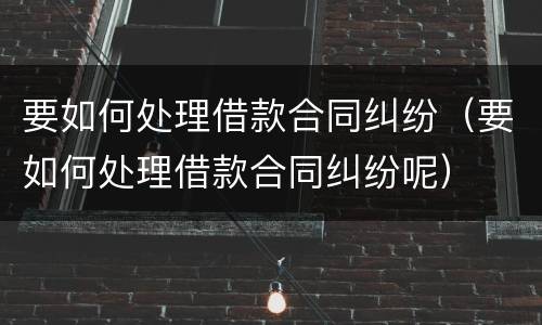 要如何处理借款合同纠纷（要如何处理借款合同纠纷呢）