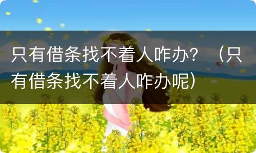 只有借条找不着人咋办？（只有借条找不着人咋办呢）