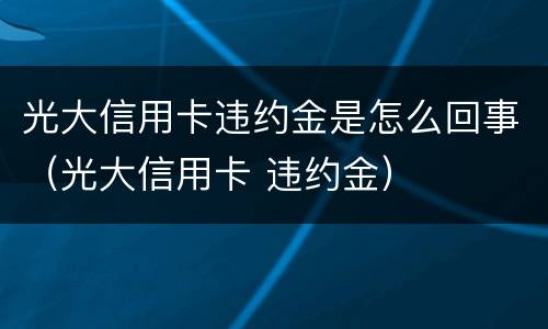 光大信用卡违约金是怎么回事（光大信用卡 违约金）