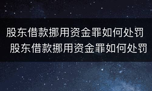 股东借款挪用资金罪如何处罚 股东借款挪用资金罪如何处罚的