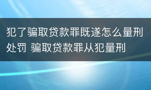 犯了骗取贷款罪既遂怎么量刑处罚 骗取贷款罪从犯量刑