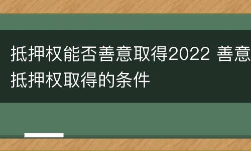 抵押权能否善意取得2022 善意抵押权取得的条件