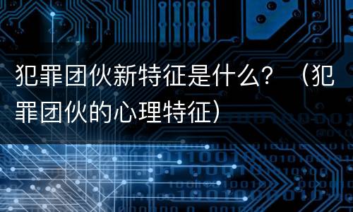 犯罪团伙新特征是什么？（犯罪团伙的心理特征）