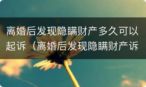 离婚后发现隐瞒财产多久可以起诉（离婚后发现隐瞒财产诉讼时效）