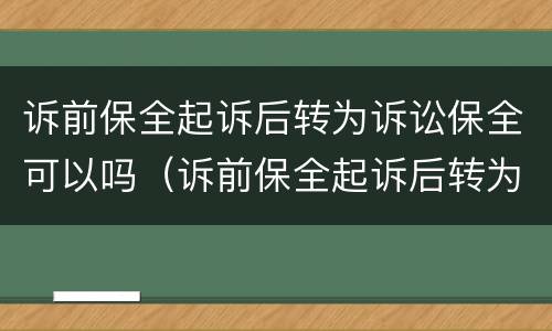 诉前保全起诉后转为诉讼保全可以吗（诉前保全起诉后转为诉讼保全可以吗法院）