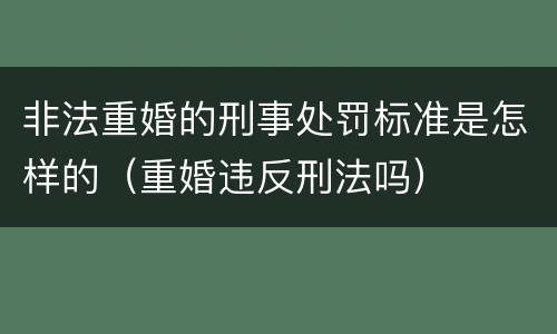 非法重婚的刑事处罚标准是怎样的（重婚违反刑法吗）
