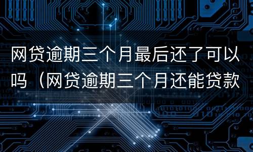 网贷逾期三个月最后还了可以吗（网贷逾期三个月还能贷款吗）