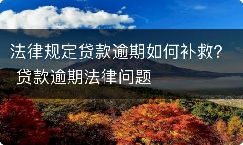 法律规定贷款逾期如何补救？ 贷款逾期法律问题