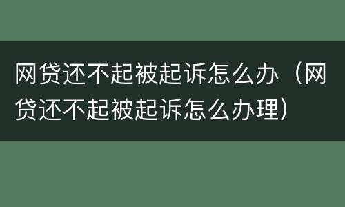 网贷还不起被起诉怎么办（网贷还不起被起诉怎么办理）