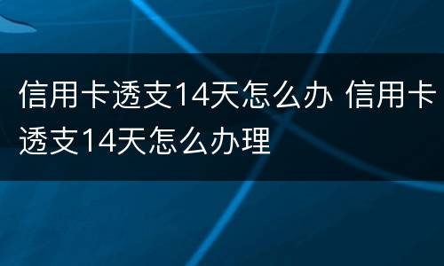 信用卡透支14天怎么办 信用卡透支14天怎么办理