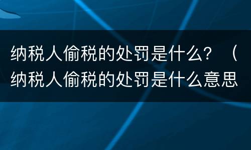 纳税人偷税的处罚是什么？（纳税人偷税的处罚是什么意思）