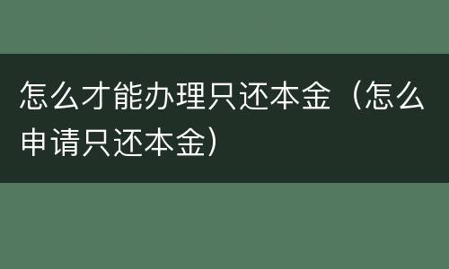 怎么才能办理只还本金（怎么申请只还本金）