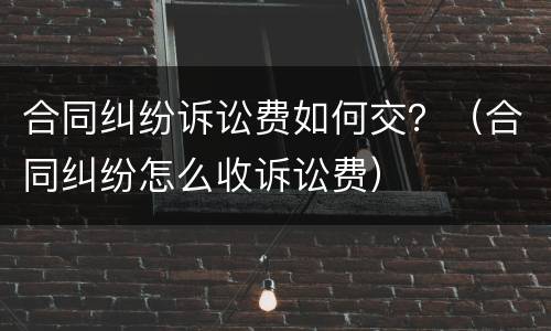 合同纠纷诉讼费如何交？（合同纠纷怎么收诉讼费）