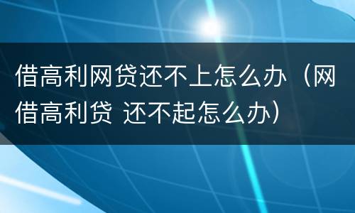 借高利网贷还不上怎么办（网借高利贷 还不起怎么办）