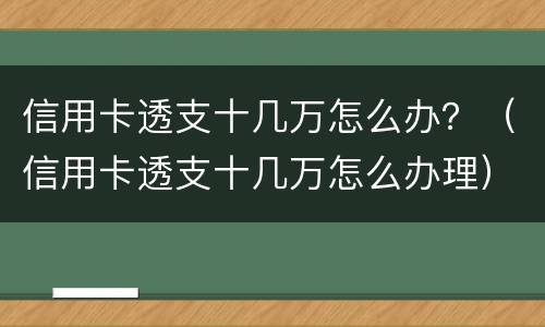 信用卡透支十几万怎么办？（信用卡透支十几万怎么办理）