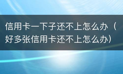 信用卡一下子还不上怎么办（好多张信用卡还不上怎么办）
