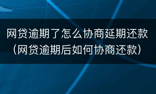 网贷逾期了怎么协商延期还款（网贷逾期后如何协商还款）