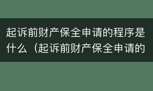 起诉前财产保全申请的程序是什么（起诉前财产保全申请的程序是什么意思）